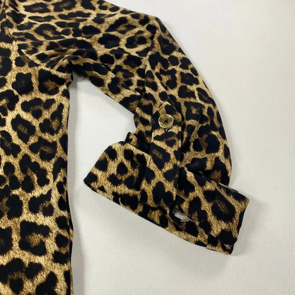 Michael Kors Leopard Print Zip Front Top – Long Sleeve Medium